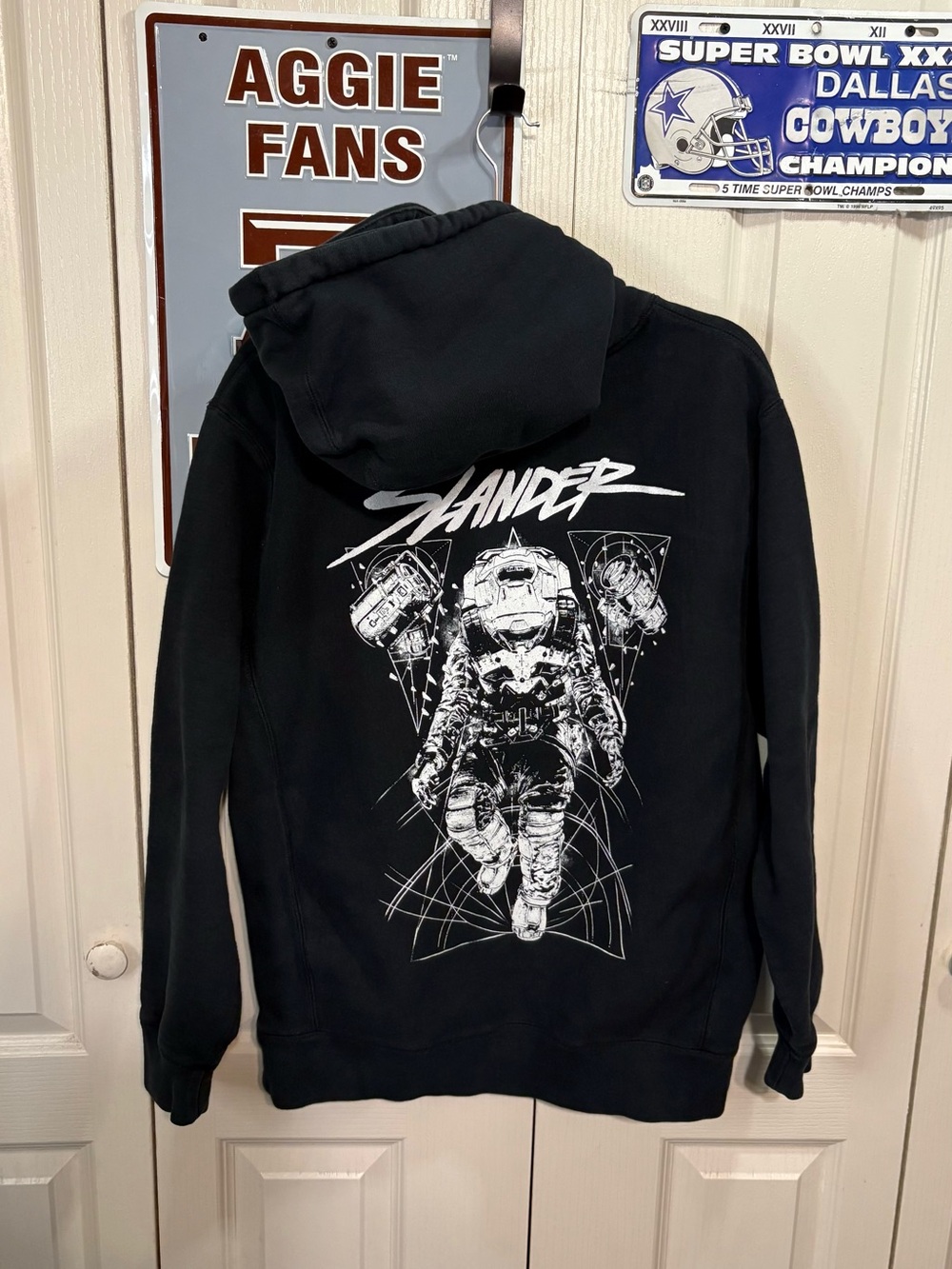 Slander Black Heavyweight Hoodie with White Astronaut Graphic